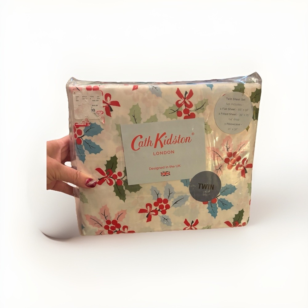 CATH KIDSTON 3 Piece CHRISTMAS HOLLY Twin Sheet Set NIP